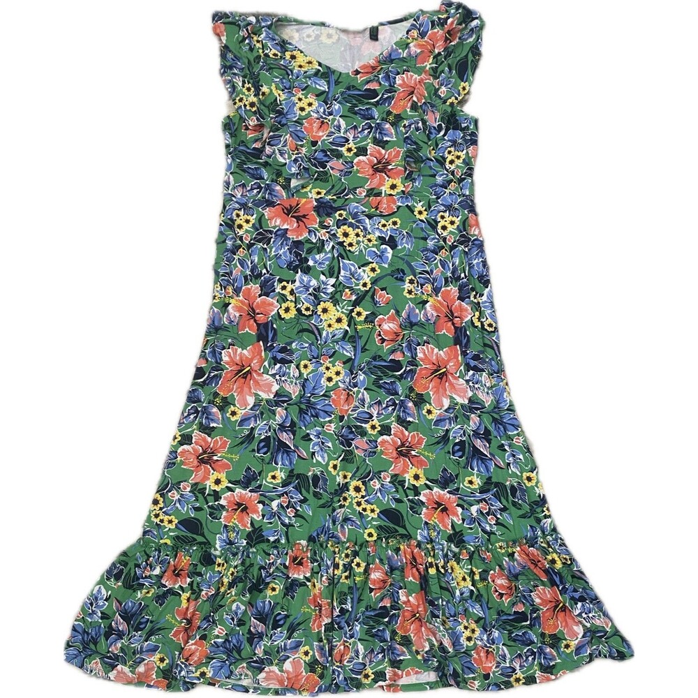 C. Wonder Tropical Floral Midi Dress LP Cottagecore Summer Ruffle V-Neck - Picture 8 of 13